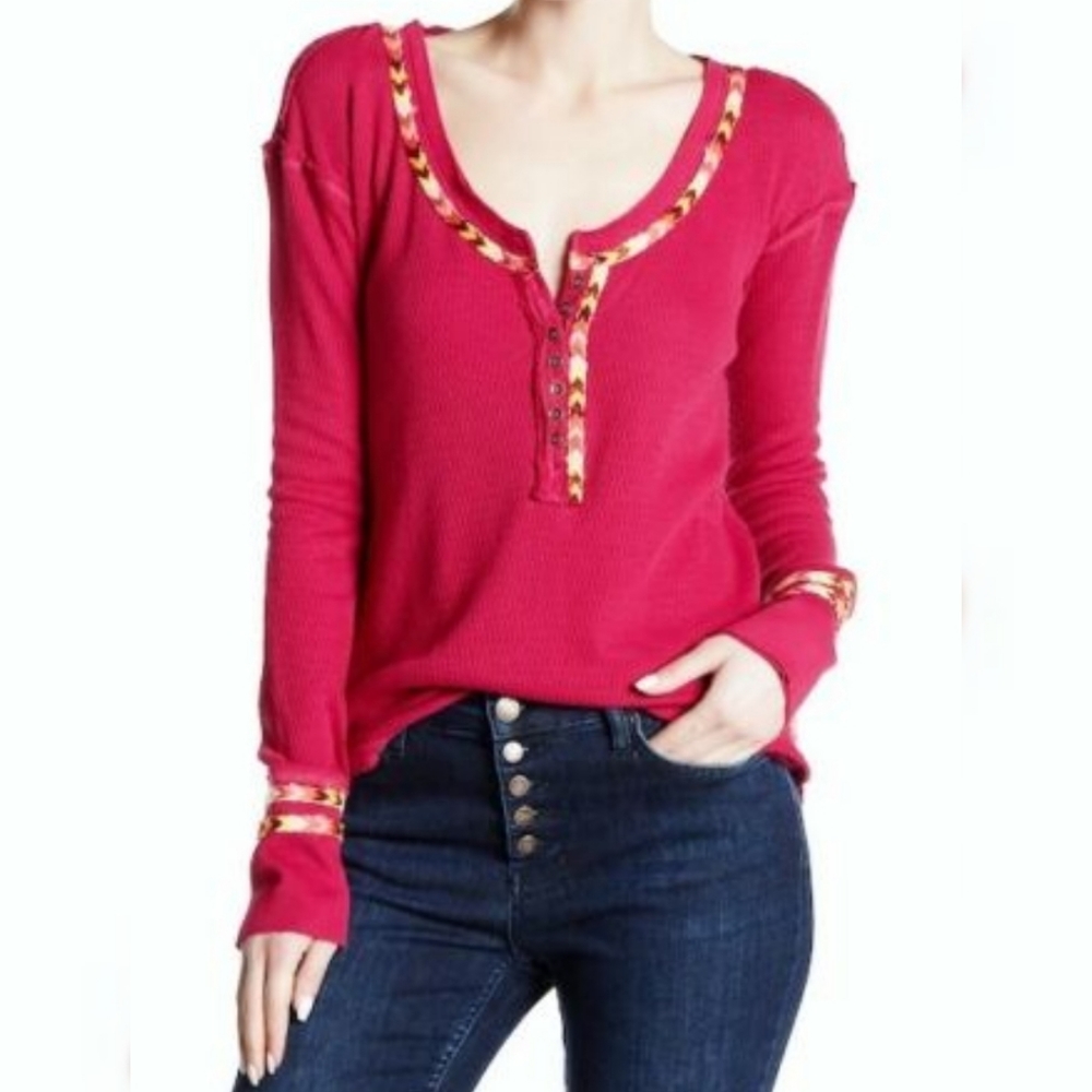 Free People "Rainbow" Embroidered Thermal Top - Picture 8 of 8